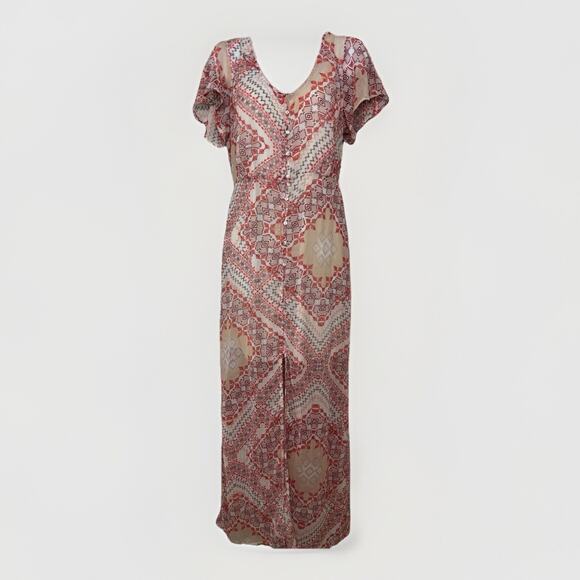 Express Women Sheer Aztec Button Front Maxi Dress Size M Coachella Festival Boho - Picture 1 of 16